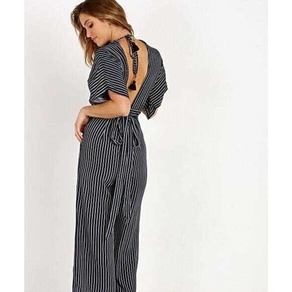 FAITHFULL THE BRAND Sz 2 US Cedric Jumpsuit San Cristobal Stripe Black White NWT - Picture 10 of 11